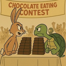 A rabbit and tortoise face off in the great chocolate race